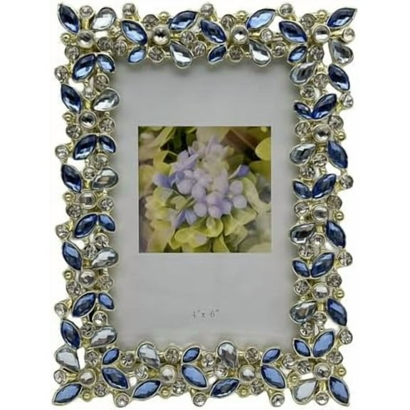 Picture Frame Crystal Photo Frame,Blue Crystal Gemstone Inlay Design With Hd Real Glass (4x 6,Blue)$$Home Decor, Kitchen, & Other