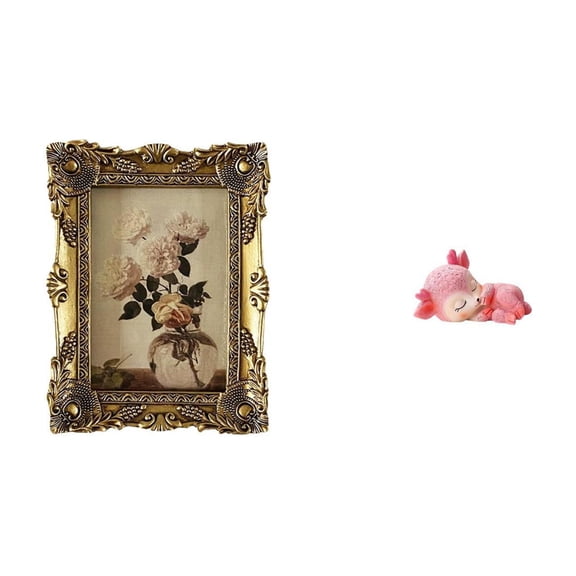 Picture Frame Deer Sculpture Resin Craft Vintage Baroque Design for Home Wedding Tabletop Decor