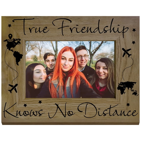 Picture Frame Friendship Know No Distance Wood Engraved Photo Frames Display Fits 4 x 6in Horizontal Photos Postcard Tabletop