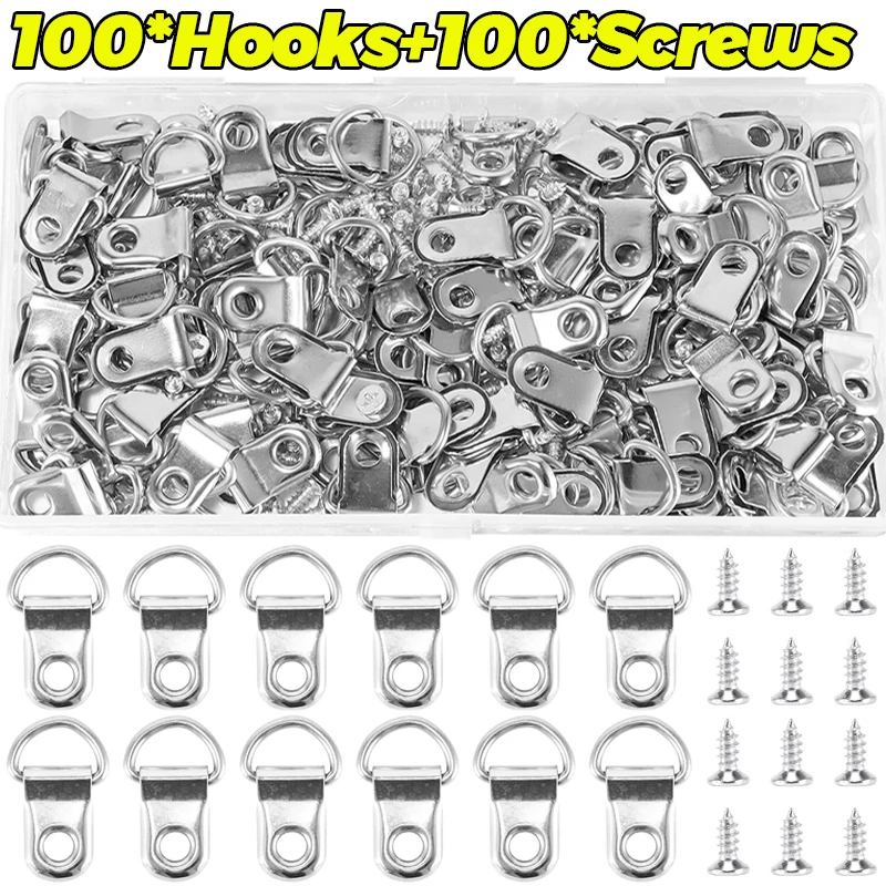 Picture Frame Hangers Metal D-Ring Buckles with Screws, Wall Mount Hardware for Frames Mirrors Artwork Home Use