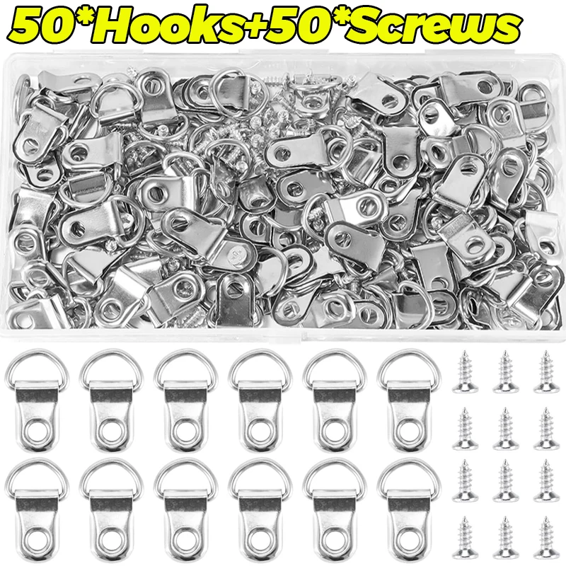Picture Frame Hangers with Screws, Metal D-Ring Hanging Buckles for Photo Frames, Mirrors, Wall Art and Furniture Mounting Hardware
