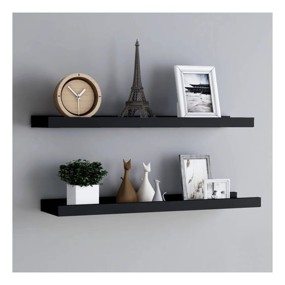 Picture Frame Ledge Shelves 2 Pcs Black 31.5" - Wall Mounted Display Ledges for Photos, Artwork, & Decor - Space Saving MDF Shelves