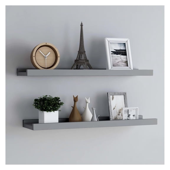 Picture Frame Ledge Shelves 2 Pcs Gray 31.5x3.5x1.2 MDF Wall Display Ledges Floating Shelves for Photos Artwork Decor Living Room Bedroom Grey
