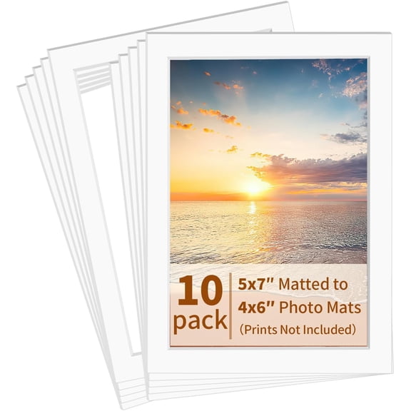 Picture Frame Mats, 5x7 Matted to 4x6 Photo Mat, Acid Free, White