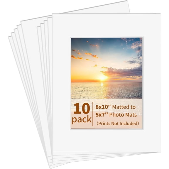 Picture Frame Mats, 8x10 Matted to 5x7 Photo Mat, Acid Free, White