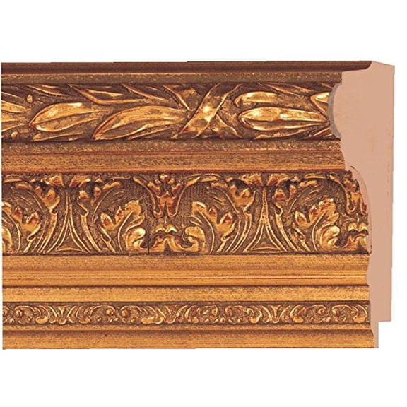 Picture Frame Moulding (Wood) 18Ft Bundle - Ornate Antique Gold Finish - 4" Width - 3/8" Rabbet