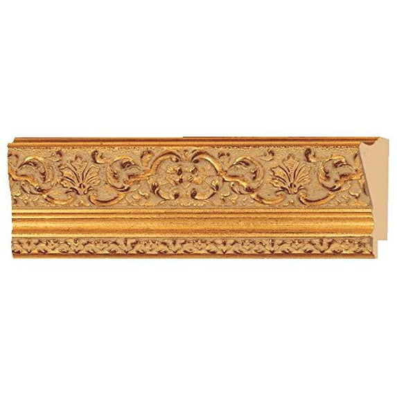 Picture Frame Moulding (Wood) 18Ft Bundle - Ornate Gold Finish - 2.5" Width - 3/8" Rabbet Depth
