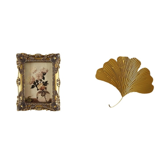 Picture Frame Ornate Baroque Frame Ginkgo Leaf Wall Sculpture Resin Material for Living Room Bedroom Office Decor