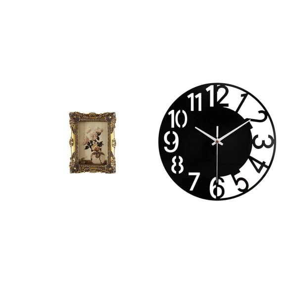 Picture Frame Ornate Wall Clock Antique Baroque Design Resin Acrylic Material for Home Office Decor