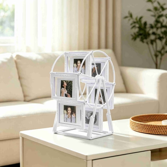 Picture Frame,Rotating Ferris Wheel Plastic Photo Frame with Multi Photo Slots,Tabletop Decorative Photo Display Ornament Creative Memory Holder for Bedroom Living Room Wedding Birthday Gift(Brown)