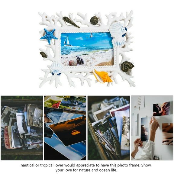 Foxnovo Resin Coral Photo Frame Seashell Design for Home Decor White