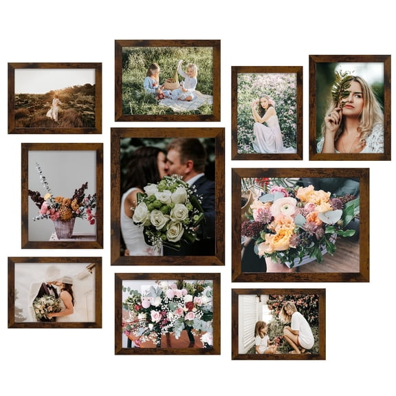 Picture Frame Set 10-pack  Gallery Wall Collage With 8x10 5x7 4x6 Frames In Yellow Brown Finishes
