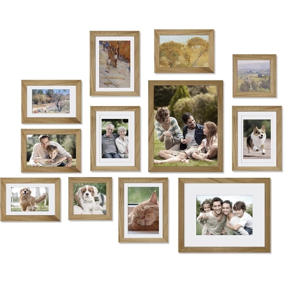 Carbonized Brown 12 Pack Picture Frame Set, Gallery Wall Collage with 8x10 5x7 4x6 4x4 Solid Wood Plexiglass Frames