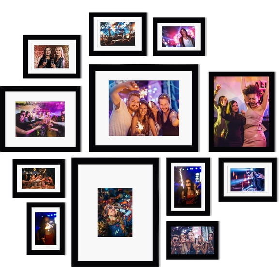 Picture Frame Set 12 Pack, Picture Frames Collage Wall Decor with Two 11x14, Two 8x10, Four 5x7, Four 4x6, Photo Frames for Wall and Tabletop, Made of Solid Wood, Covered by Plexiglass, Black