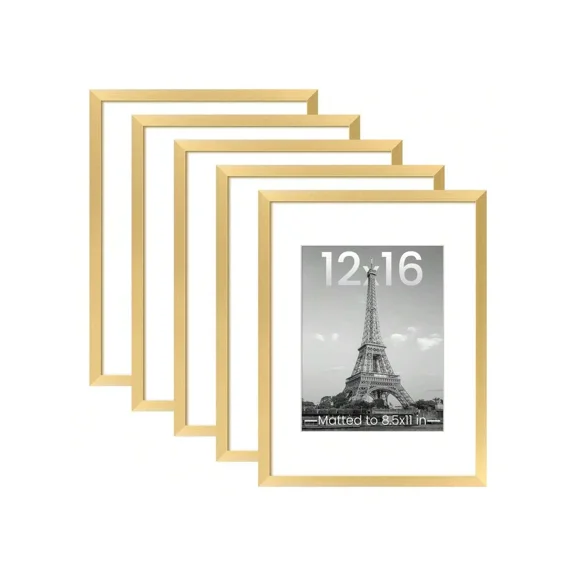 Picture Frame Set Of 5, Display Pictures 8.5x11 With Mat Or 12x16 Without, Multi Photo Frames Collage For Wall Display