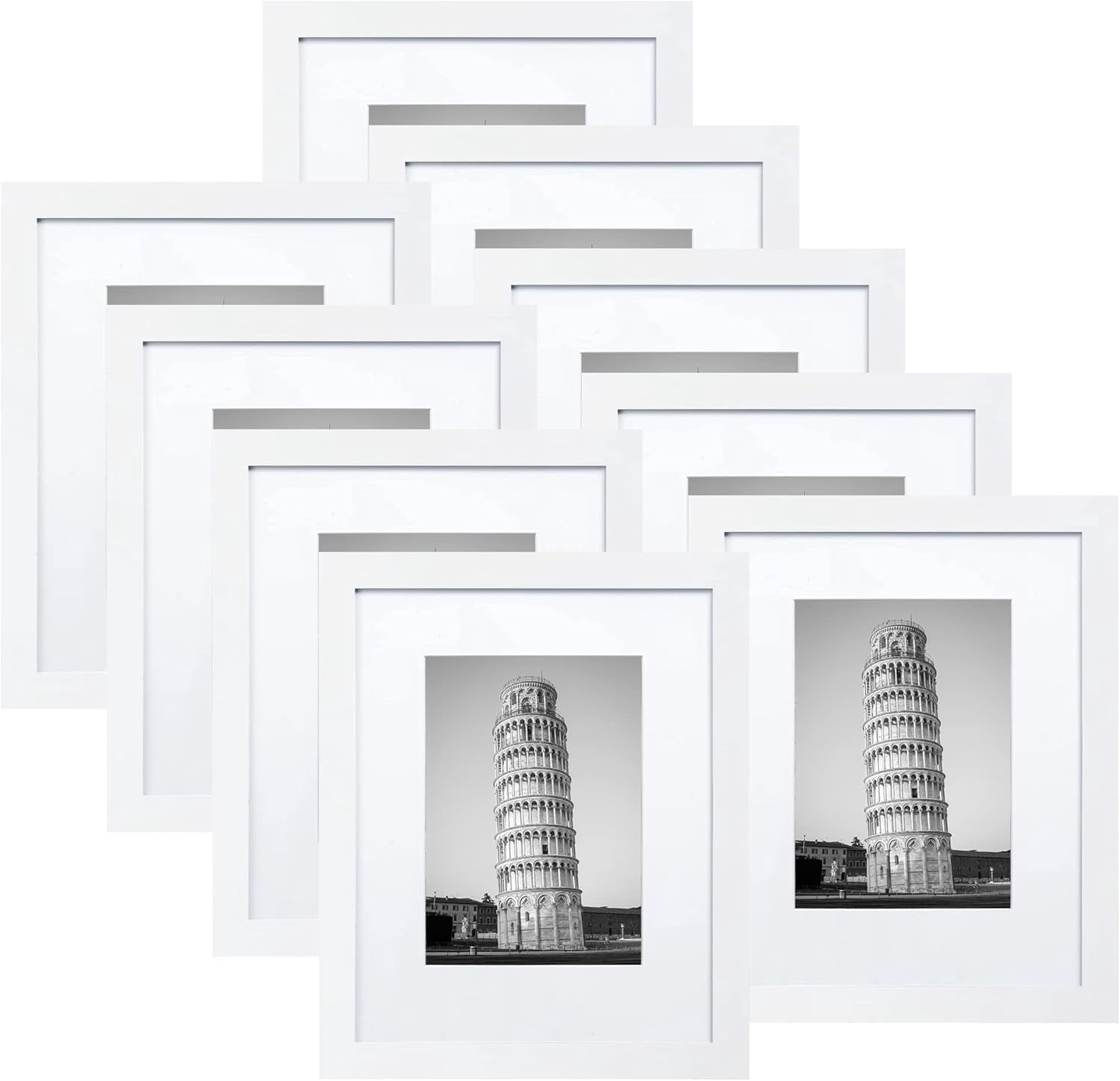 Picture Frame Set of 9, 11x14 with Mat or 8x10, White, Classic Design ...