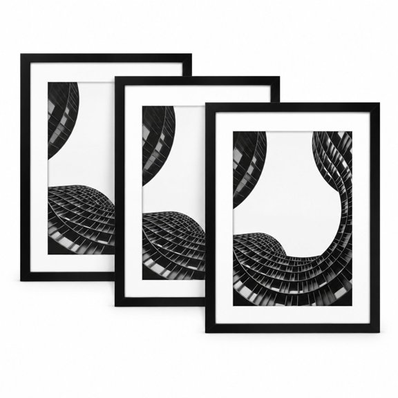 Picture Frame Set with 16x20 Mat, 20x24 Inch, 3 Pack, Black Engineered Wood for Wall Art