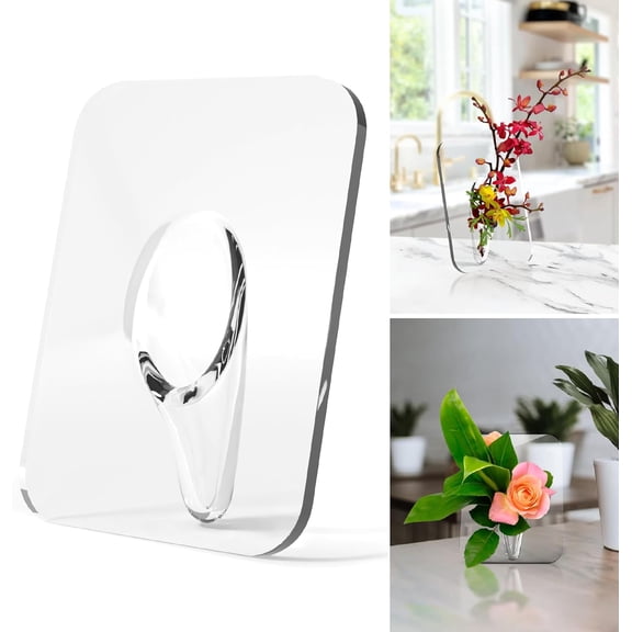 Picture Frame Unique Flower Vase - 8 x 6 Inch Clear Acrylic Single Flower Vase for Centerpieces. Minimalist Home Decor Vases. Cute Floral Arrangement Holder As Centerpiece Table Decorations