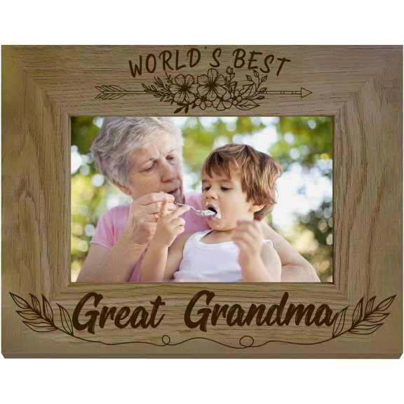Picture Frame Wood Photo Frame Holds Display Pictures 4x6 Wall Mounting Brown Flower Printing Poster Frame Stand for Wall Gallery Tabletop Memorial Gifts 6x8Inch-World's Best Great Grandma colorful