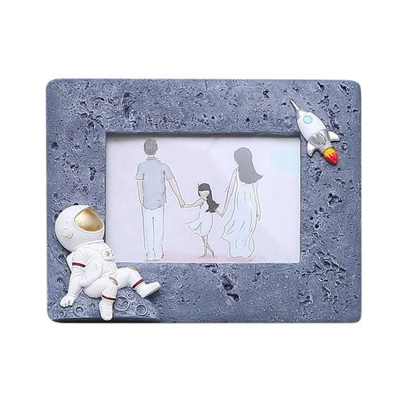 Picture Frame with Astronaut Figurine, Table Photo Frame with Spaceman Model, Decorative for Birthday Party, for Kids Room Desk, Gift