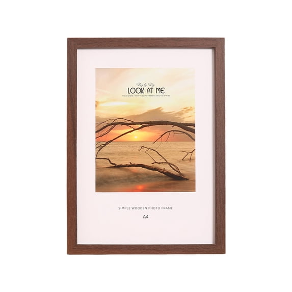 Picture Frame with Mat for 5x4, Solid Wood Photo Frame for Wall Hanging or Tabletop Display, Unique Gift for Wedding Birthday Christmas,Brown