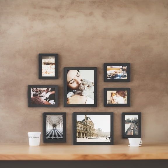 Set of 10 Collage Picture Frames, Ink Black, Includes 8x10, 5x7, 4x6 Sizes, Glass Front, Wall Gallery & Table Display Decor.
