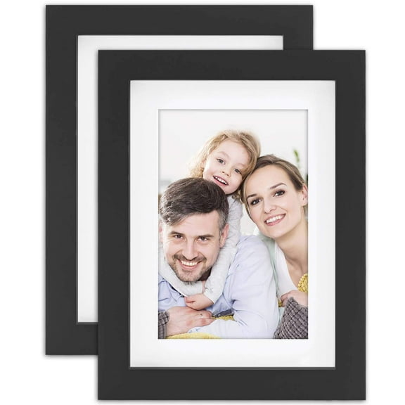 Picture Frames 5x7 2 Pack Solid Wood Black for Wall Hanging Tabletop Display, Home Office Decor, Includes Mat for 4x6 Photos, Black