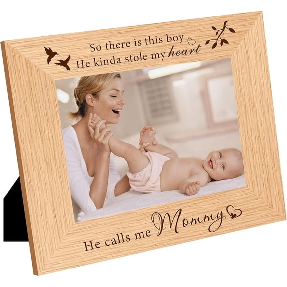 Picture Frames 6x8 Wooden Engraved Picture Frame Boy Mommy Rustic Photo Frame with Solid Wood and High Definition Glass