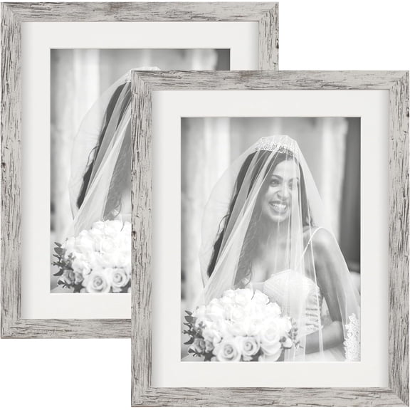 Picture Frames 8x10 Set of 2 Distressed White Wood Grain Photo Frame for Gallery Wall Mounting or Tabletop Display