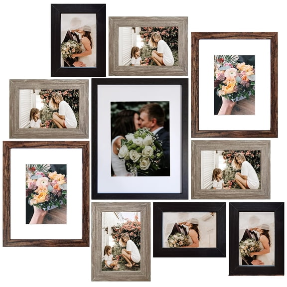 Picture Frames Collage, Gallery Wall Frame Set with 11x14 8x10 5x7 4x6 Frames in 3 Different Finishes, Set of 10
