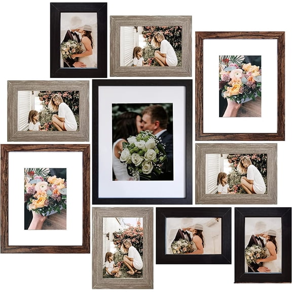 Picture Frames Collage, Gallery Wall Frame Set with 11x14 8x10 5x7 4x6 Frames in 3 Different Finishes, Set of 10