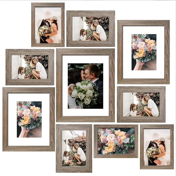 Picture Frames Collage, Gallery Wall Frame Set with 11x14 8x10 5x7 4x6 Frames in Light Brown Finishes, Set of 10
