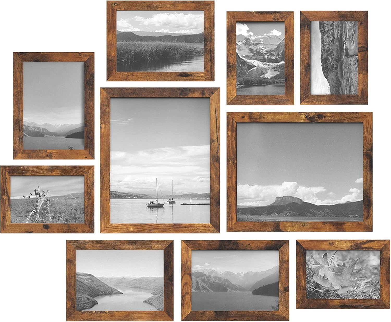 Picture Frames, Collage Picture Frames Set of 10, Two 8x10, Four 5x7, Four 4x6, Photo Frame for Wall Gallery Decor, Table Display, Christmas Gift, Rustic Brown
