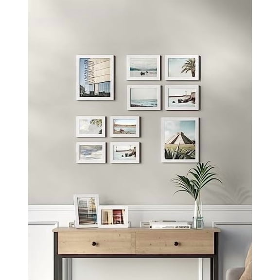 Picture Frames, Collage Picture Frames Set of 10, Two 8x10, Four 5x7, Four 4x6, Photo Frame for Wall Gallery Decor, Table Display, Glass, Cloud White URPF010W01V1