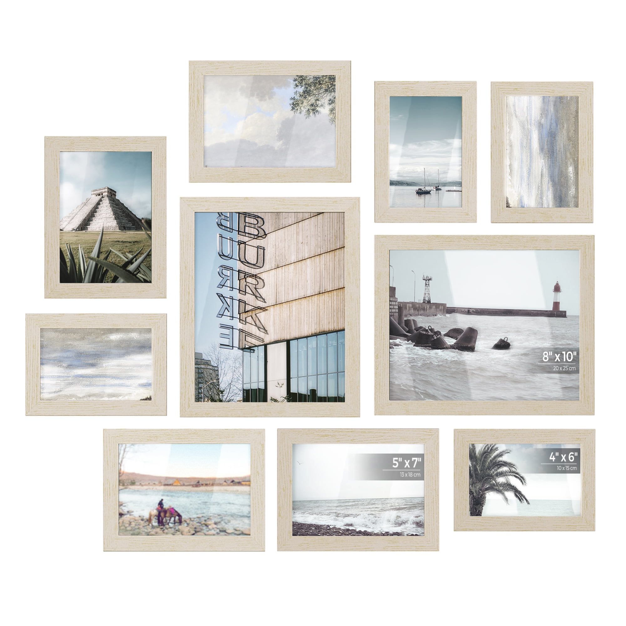 Picture Frames, Collage Picture Frames Set of 10, Two 8x10, Four 5x7, Four 4x6, Photo Frame for Wall Gallery Decor,Natural