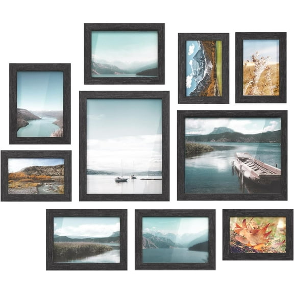 Picture Frames, Collage Picture Frames Set of 10, Two 8x10, Four 5x7, Four 4x6, Photo Frame for Wall Gallery Decor, Table Display, Glass, Ink Black