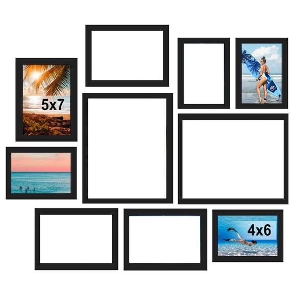 Picture Frames Collage Set, Gallery Wall Frame Kit for Tabletop Display, Wall Mounting Decor, Multi Size Photo Frames with 2 Pcs 8x10, 4 Pcs 5x7, 4 Pcs 4x6, Black