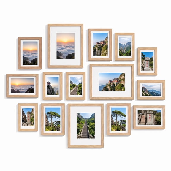 Picture Frames Collage Set, Gallery Wall Frame Kit for Wall Mounting or Tabletop Display, Multi Sizes Including 3pcs 8x10, 6pcs 5x7, 6pcs 4x6, Ideal for Living Rooms, Bedrooms, Offices, Oak