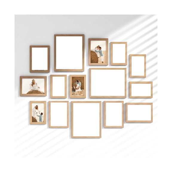 Picture Frames Collage Set, Gallery Wall Frame Kit for Wall Mounting or Tabletop Display, Multi Sizes Including 3pcs 8x10, 6pcs 5x7, 6pcs 4x6, Ideal for Living Rooms, Bedrooms, Offices, Oak