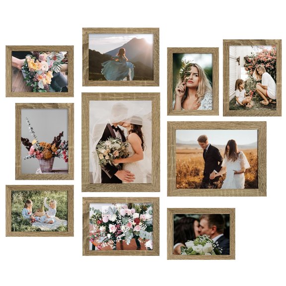 Picture Frames Collage Wall Decor 10-Pack, Gallery Wall Frame Set with 8x10 5x7 4x6 Frames in 3 Different Finishes