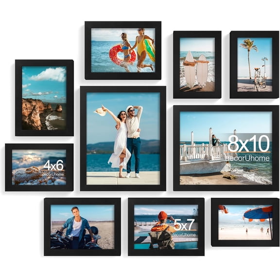 Picture Frames Collage Wall Decor for Photo Gallery Display, Assorted Picture Frames set of 10 Including Two 8x10 / Four 5x7 / Four 4x6 for Family Wall Decor, Black, 10 Pack