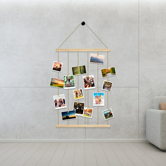 Picture Frames Collage Wall Decor - Picture Board for Photos Polariod Display with 30 Clips and Adjustable Strings Artwork Hanging Multiple Pictures Hangers, 38.98"L X 19.69"W