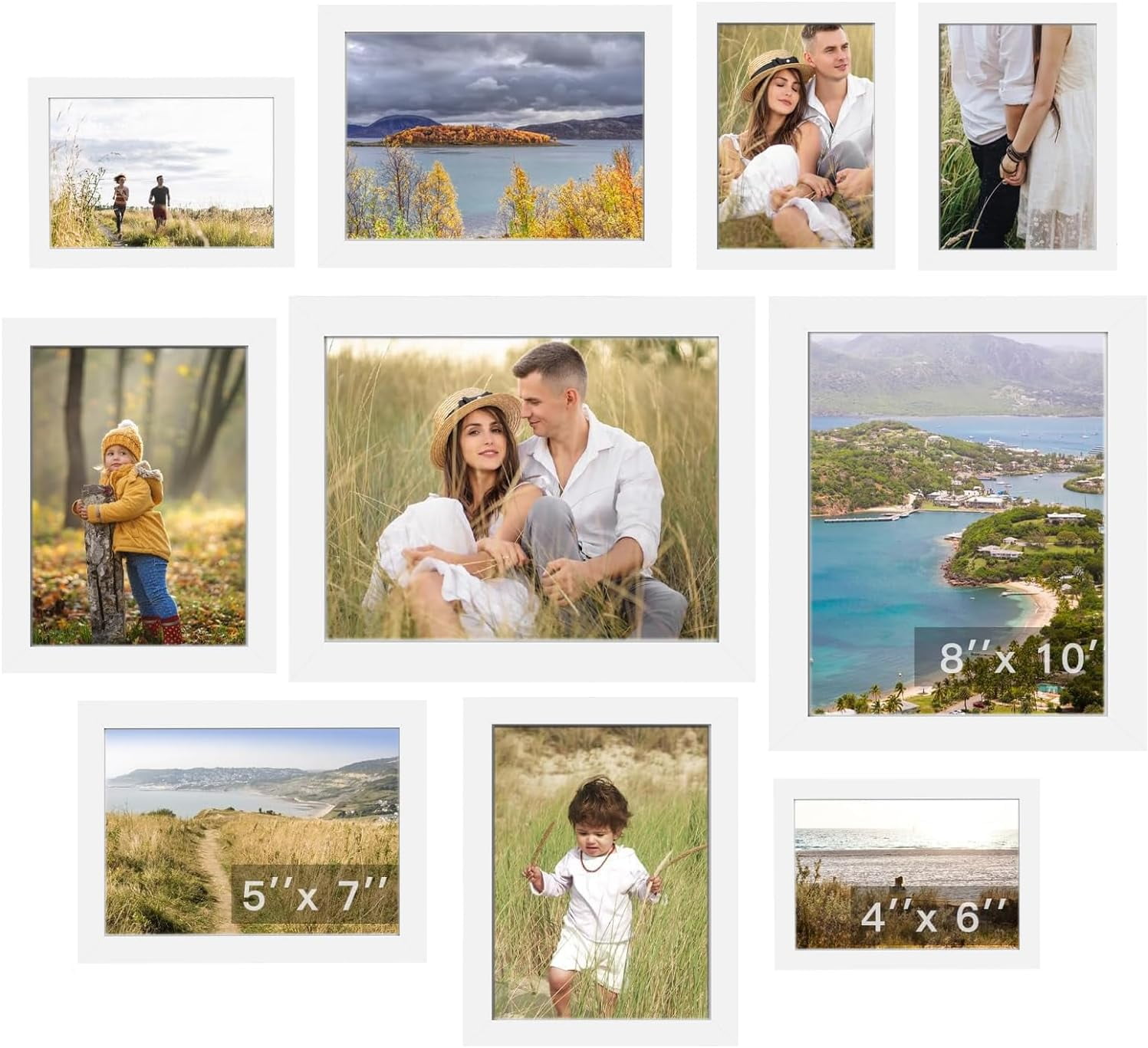 10 Piece White Picture Frame Collage Set, Multi Size Wall Gallery ...