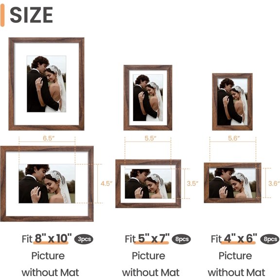 Picture Frames Set of 19, Including 8x10, 5x7, 4x6 Brown Multi Picture Collage Frame, Gallery Wall Decor, Gift for Christmas, Mother's Day, Wedding, Dorm, Living Room
