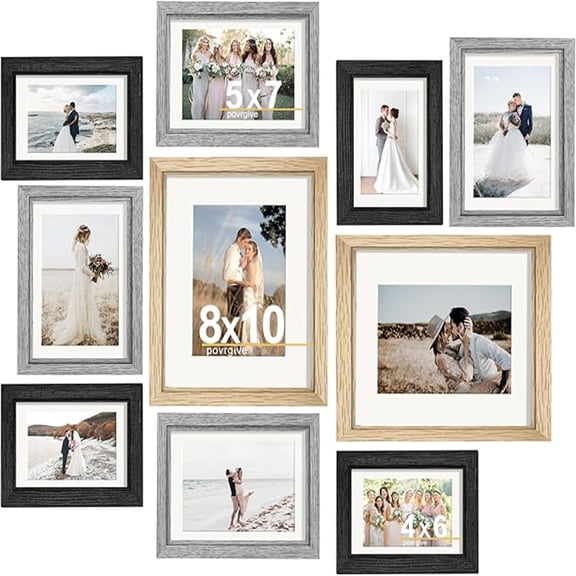 Picture Frames Set of 10, Picture Frames Collage Wall Dr with 8x10 5x7 4x6 Frames in 3 Different Finishes