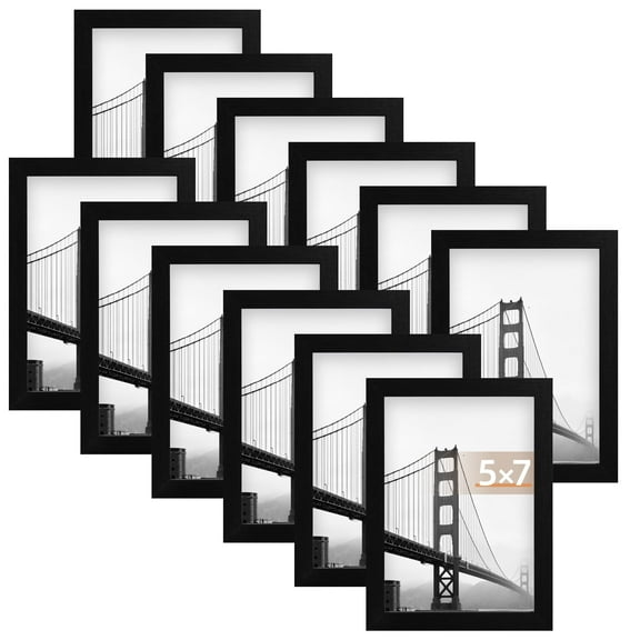 Picture Frames Set of 12 - Black 5x7in×12 for Photo Display on Desk, Wall, Living Room