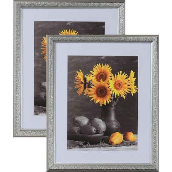 Picture Frames Set of 2. 1-1/2" Polystyrene Modern Ornate Silver 14x17 Wholesaleartsframes-com 3232 Series Made in USA