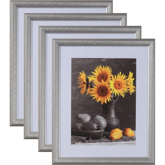 Picture Frames Set of 4. 1-1/2" Polystyrene Modern Ornate Silver 14x18 Wholesaleartsframes-com 3232 Series Made in USA