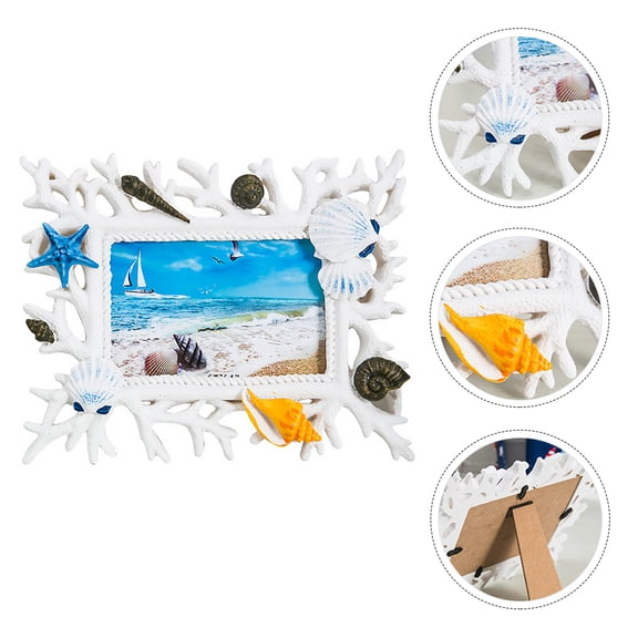 PartyKindom White Resin Shell Photo Frame Romantic Home Decor with Seashells