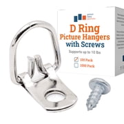 Picture Hang Solutions 1-Hole D-Ring Picture Frame Hangers, Steel, 10 lb Capacity, 100 Pieces, 1 1/4 x 5/8 Inch